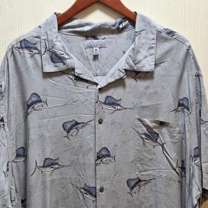 Ocean + Coast Shirt Mens 4XL Gray Marlin Aloha Fishing Short Sleeve Button Front